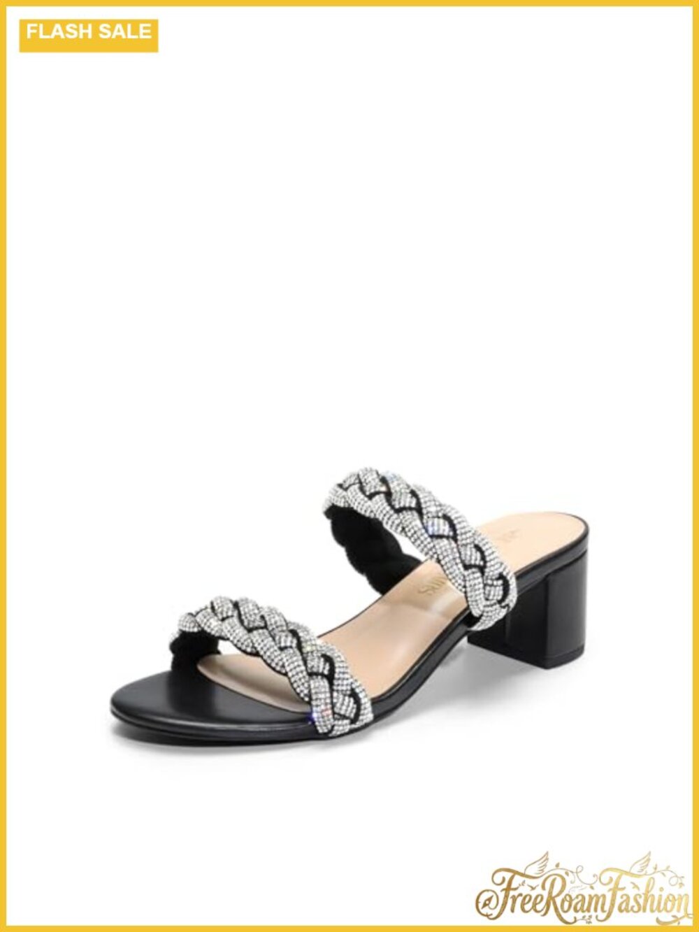 Women's Two Braided Strap Low Block Heel Open Toe Sandals for Wedding Party